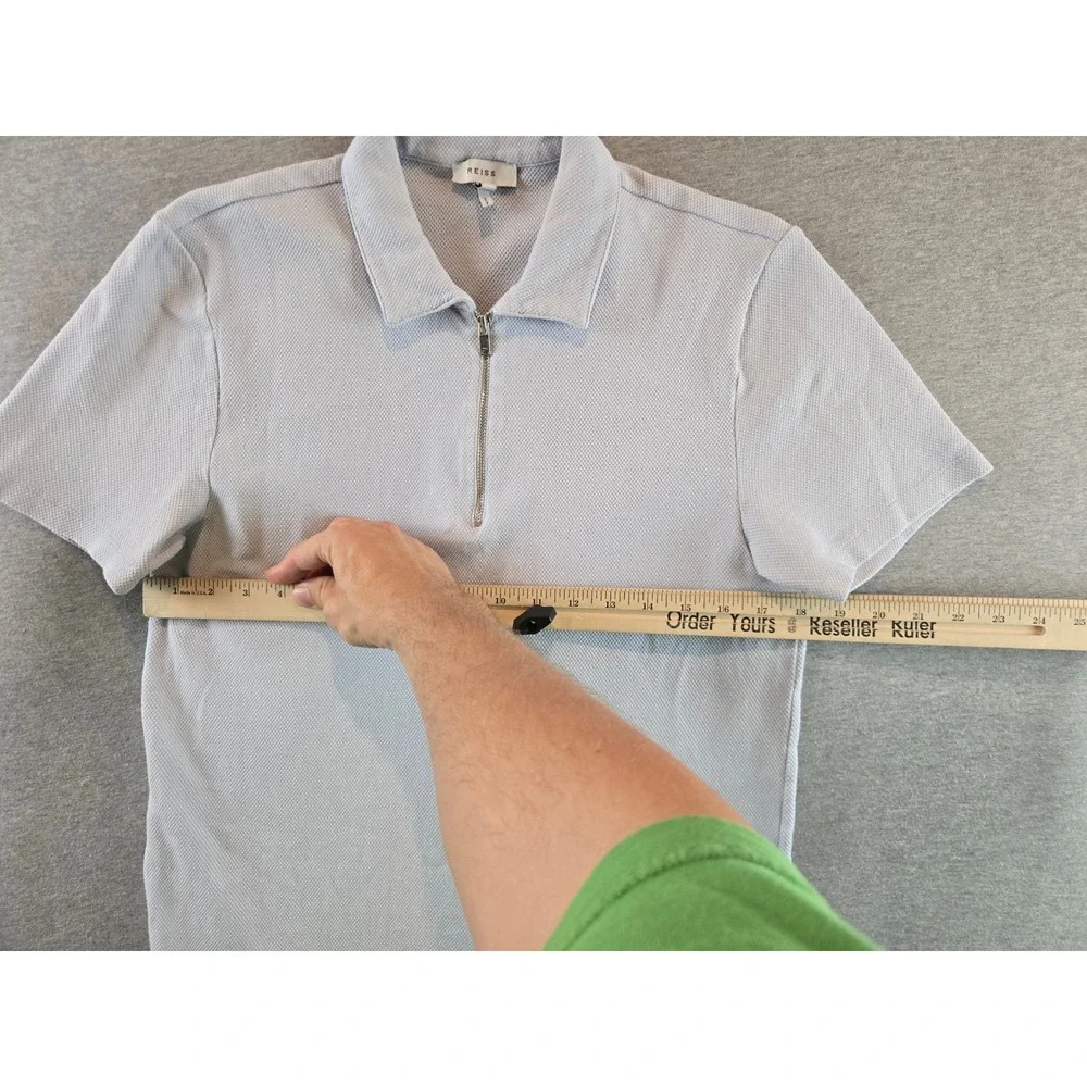Reiss Billy Zip Polo Mens Size M Light Blue Textured Waffle Knit Short Sleeve - Picture 12 of 13